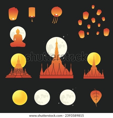 Set of thadingyut lighting festival element, collection of thadingyut lighting festive design elements	
