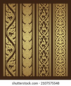 Set thai art, buddhism temple element and background pattern decoration motifs for pillar pattern, flyers, poster, web, banner, and card concept vector illustration