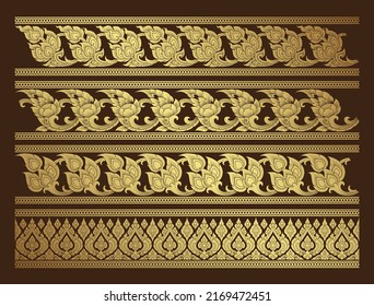 Set thai art, buddhism temple element and background pattern decoration motifs for pillar pattern, flyers, poster, web, banner, and card concept vector illustration