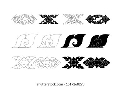 Set of Thai art element, Decorative motifs. icon vector.