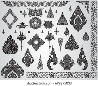 Set Of Thai Art Element, Decorative Motifs. Ethnic Art, Icon Vector