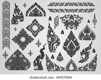 Ensemble d'éléments d'art thaïlandais, motifs Décoratifs. Art ethnique, icône vectorielle