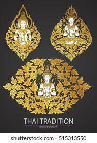 Set Thai art element Traditional of buddha flowers