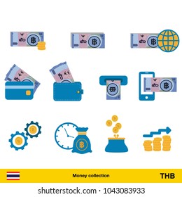 Set of Thai baht. Banknote and coin of Thai baht