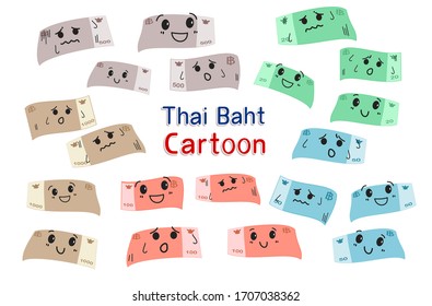 Set Thai Baht Cartoon Vector - Shutterstock ID 1707038362