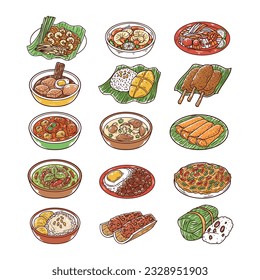 Set of thai food hand drawn illustration