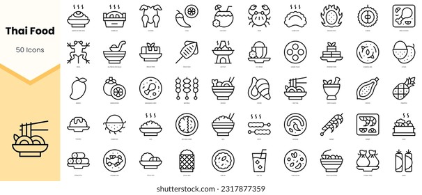 Set of thai food Icons. Simple line art style icons pack. Vector illustration