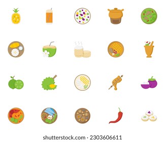 set of thai food icons, spicy, restaurant, 