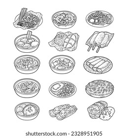 Esbozo del esquema de la comida tailandesa dibujado a mano