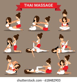 Set of Thai massage positions design for healthy and relaxation