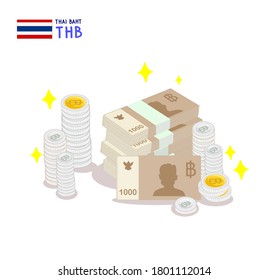 Set Thai Money on White Background