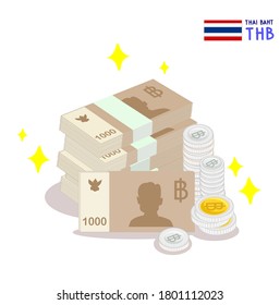 Set Thai Money on White Background