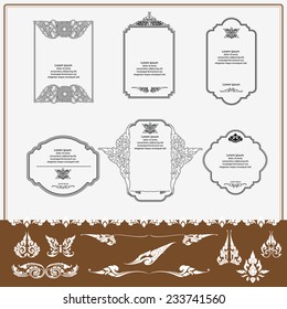 set of thai ornament, thai vintage elements design,thai culture decorative border template.