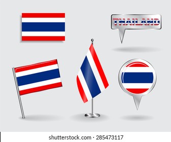 Set of Thai pin, icon and map pointer flags. Vector illustration.