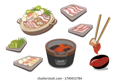 Set of Thai style BBQ on white background