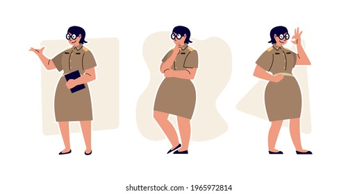 Set Of Thai Teacher Female Character In Uniform