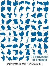 Set of Thailand 77 Provinces outline vector maps in blue color and white background