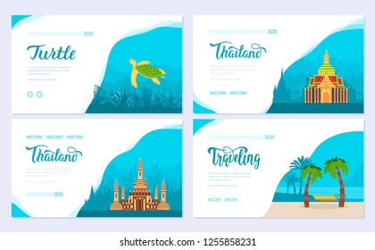 Set of Thailand country. Asian traditional brochure card set. decorative ethnic template of flyear, web banner, ui header, enter site. Layout invintation modern slider 