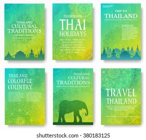 Set of Thailand country ornament illustration concept. Art traditional, poster, book, abstract, ottoman motifs, element. Vector decorative ethnic greeting card or invitation design background.