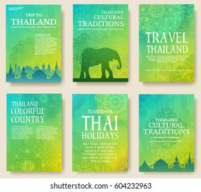 Set of Thailand country ornament illustration concept. Art traditional, poster, book, abstract, ottoman motifs, element. Vector decorative ethnic greeting card or invitation design background.