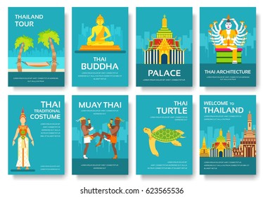 Set of Thailand country ornament travel tour concept. Asian traditional, magazine, book, poster, abstract, element. Vector decorative ethnic greeting card or invitation design background