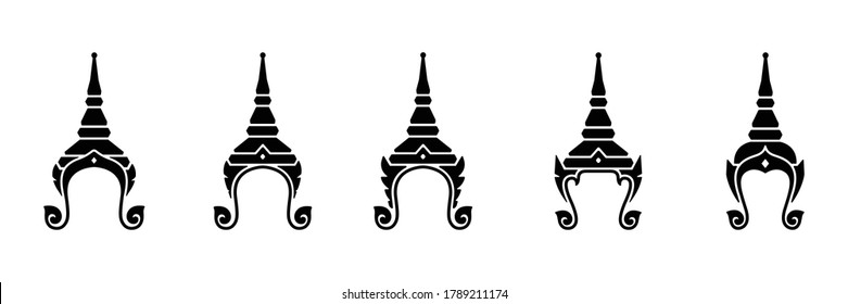 Set of Thailand culture Chada crown icon isolated vector on white background