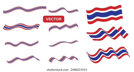 set of Thailand flag ribbons various shapes. element vector illustration