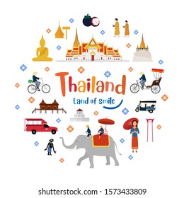 Set to Thailand. The Golden Grand Palace To Visit In Thailand in flat style