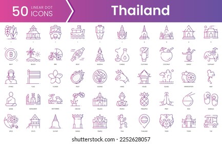 Set of thailand icons. Gradient style icon bundle. Vector Illustration