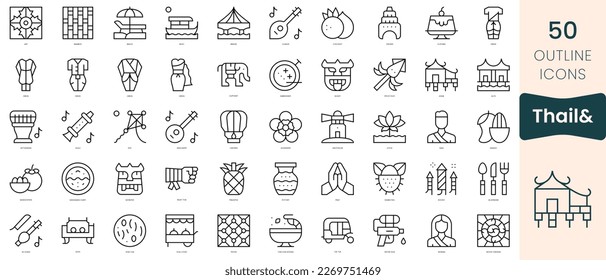 Set of thailand icons. Thin linear style icons Pack. Vector Illustration