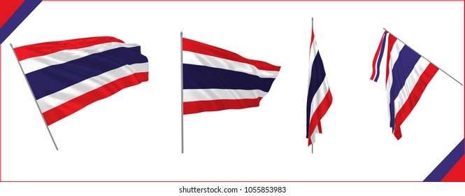Set of Thailand state waving flags in solemn or proud style. Vector illustration.