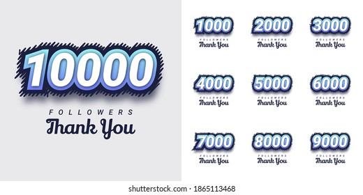 Set Thank you 1000 followers to 10000 followers illustration template design. Vector Eps 10