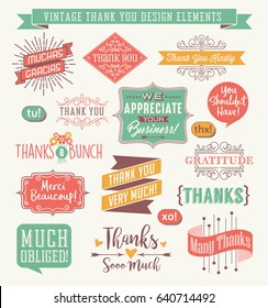 Set of thank you card design elements in a variety of styles. Easy to edit. Vector illustration.