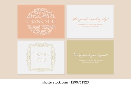 Set Of Thank You Cards In Vector. Thank You Template Design