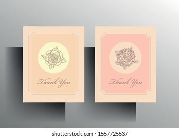 Set of thank you cards. Vintage designs by hand painted with a flower in pastel colors. Vector 10 EPS.