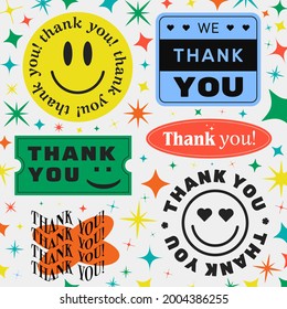Set of Thank You cool trendy stikers vector design. Thanksgiving abstract background. - Shutterstock ID 2004386255