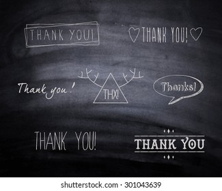 A set of  'Thank You' design elements on blackboard. Vector illustration. Easy to edit.