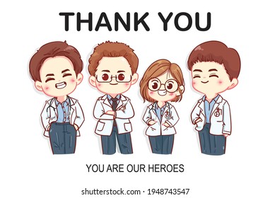 Set of Thank you doctors characters cartoon art illustration