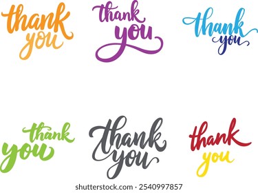 Set Thank You, Elegant modern handwritten calligraphy with thankful quote. Vector Ink illustration. Typography, prints etc.