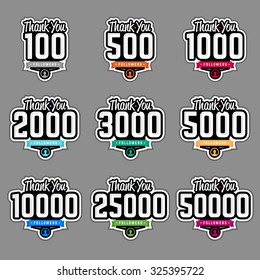 Set Of Thank You Followers Badges With Numbers