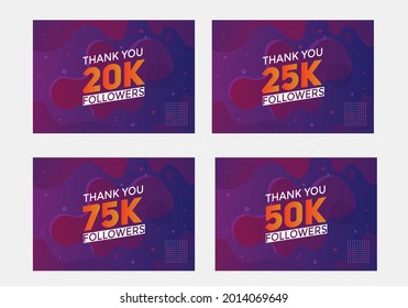 set of thank you followers colorful banner. Thank you followers Banners, 20k, 25k, 50k, 75k followers, social midea banner