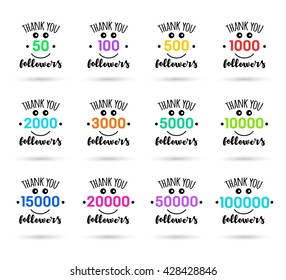 Set of thank you followers. Vector illustration.