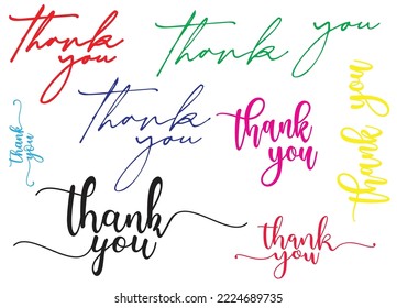 Set of thank You handwritten inscription. Hand drawn lettering. Thank You calligraphy. Thank you card. Vector illustration.