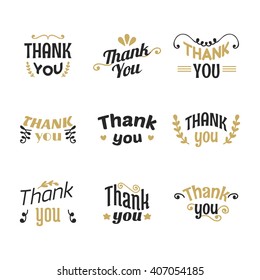 Set of Thank you labels, emblems, stickers or badges. Decoration design elements. Vector illustration