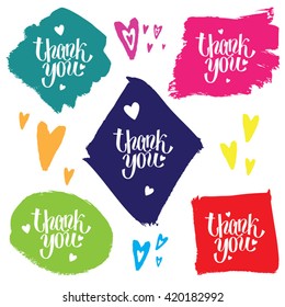 Set of thank you labels. Hand drawn labels with ink brush strokes.