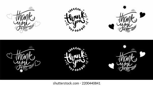 Set of thank you text design. Can be use for label, emblem,sticker, tag, card, etc. Vector icon illustration