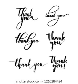 Set of Thank you text lettering by modern hand writing calligraphic on white background in vector illustration. This concept design for thank you card, banner or advertising banner