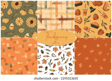 set of Thanksgiving and autumn seamless patterns. Good for wrapping paper, scrapbooking, stationary, packaging, textile prints, wallpaper, etc. EPS 10