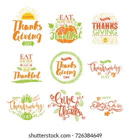 Set of Thanksgiving badges.Vector illustration.Lettering.Typography.