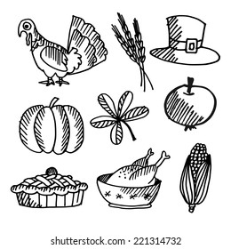 Set Thanksgiving Black Sketches Vector Isolated Stock Vector (Royalty ...